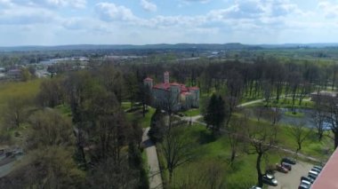 Palace Lubomirskich Park Przemysl Palac Aerial View Poland. High quality 4k footage