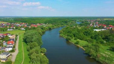 Beautiful Landscape River Odra Olawa Rzeka Aerial View Poland. High quality 4k footage