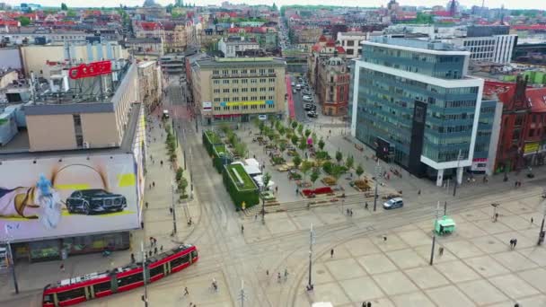 Flower Square Downtown Katowice Plac Kwiatowy Aerial View Poland High — 图库视频影像