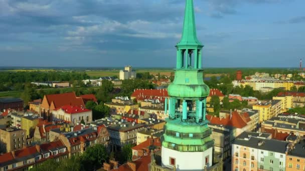 Πλατεία Tower Market Brzeg Ratusz Rynek Aerial View Πολωνία Υψηλής — Αρχείο Βίντεο