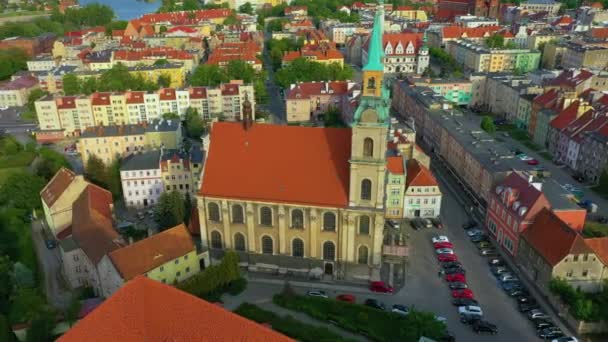Roman Catholic Church Brzeg Kosciol Aerial View Poland High Quality — Stockvideo