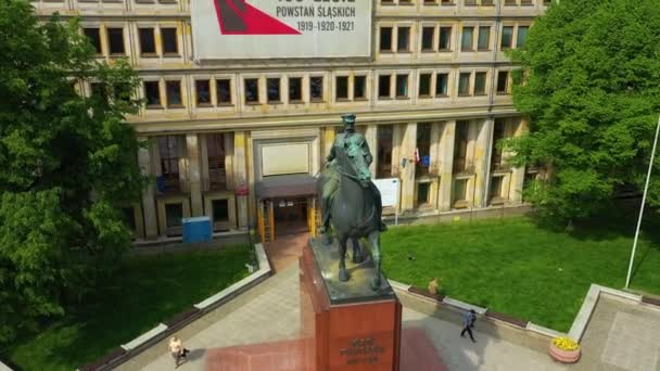 Pomnik Piłsudskiego Plac Chrobrego Katowice Widok Lotu Ptaka Polska Wysokiej — Wideo stockowe