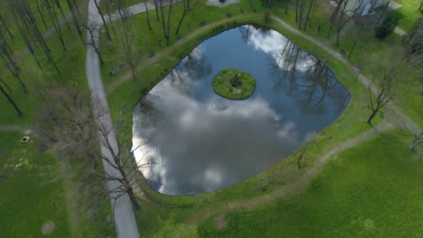Upper Pond Lubomirski Park Przemysl Staw Aerial View Poland High — Wideo stockowe