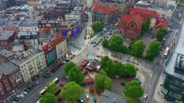 Stawowa Street Downtown Katowice Centrum空の景色ポーランド 高品質4K映像 — ストック動画
