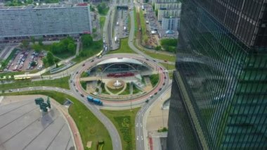 Office Buildings Skyscrapers Katowice Wiezowiec Rondo Aerial View Poland. High quality 4k footage
