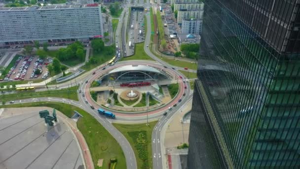 Office Buildings Skyscrapers Katowice Wiezowiec Rondo Aerial View Poland High — Wideo stockowe