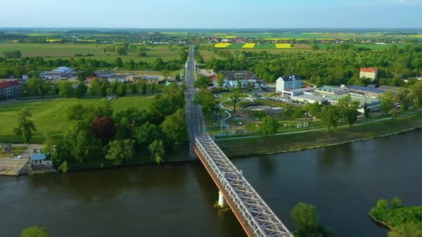 Ponte Piastowski Rio Odra Brzeg Maioria Das Vistas Aéreas Polônia — Vídeo de Stock