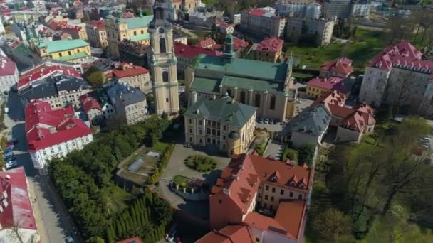 Basilica Cathedral Square Przemysl Plac Katedralny Aerial View Poland High — Stock Video