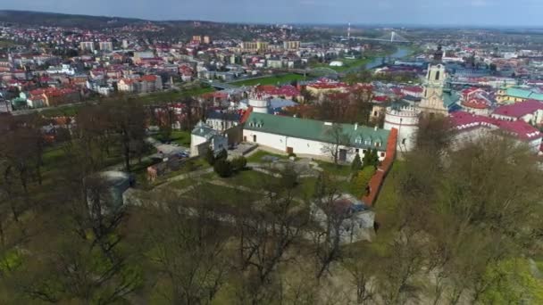 Renaissance Castle Przemysl Hill Zamek Kazimierzowski Aerial View Poland High — Stock video