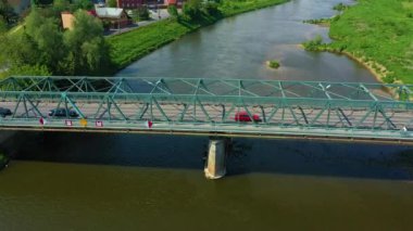Bridge River Odra Olawa Rzeka Most Aerial View Poland. High quality 4k footage