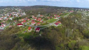 Panorama Of Houses On The Hill Przemysl Wzgorze Aerial View Poland. High quality 4k footage