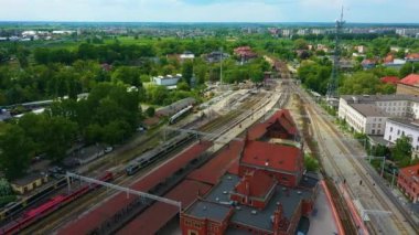 Main Railway Station Opole Stacja Kolejowa Aerial View Poland. High quality 4k footage