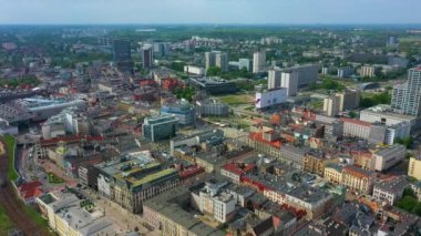 Panorama Center Downtown Katowice Centrum Aerial View Poland. High quality 4k footage