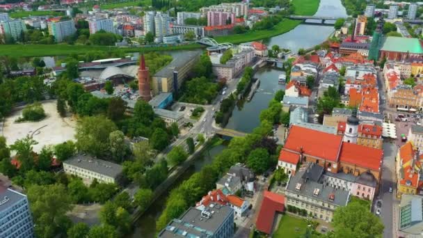 Mlynowka Canal Odra River Bridges Opole Aerial View Polsko Vysoce — Stock video