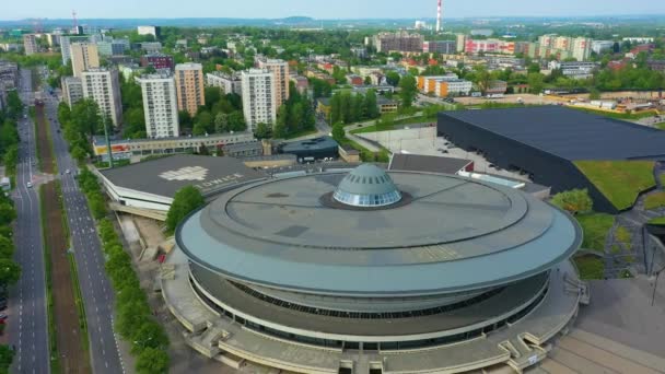 Underkop Katowice Spodek Rondo Aerial View Polandv Høj Kvalitet Optagelser – Stock-video