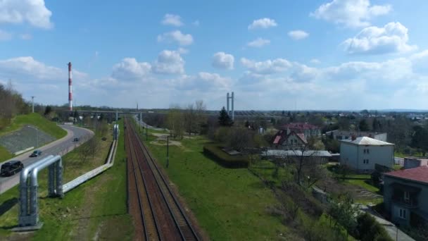 Panorama Bridge Gate River San Przemysl Aerial View Poland High — Stockvideo