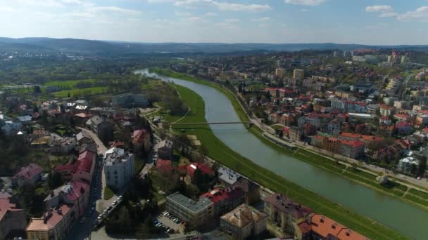 Panorama Bridge River San Przemysl Flygfoto Polen Högkvalitativ Film — Stockvideo