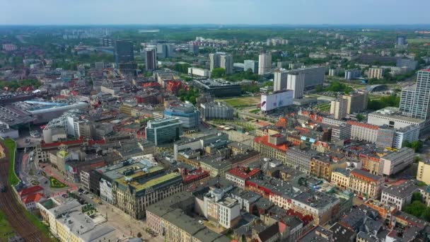 Panorama Center Downtown Katowice Centrum Aerial View Poland High Quality — 비디오