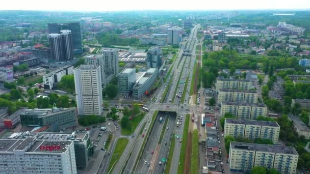 Panorama Expressway Katowice Trasa Szybkiego Ruchu Aerial View Poland High — Vídeos de Stock
