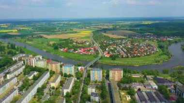 Panorama River Odra Olawa Rzeka Aerial View Poland. High quality 4k footage