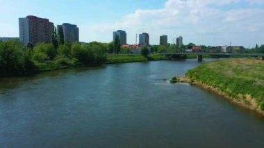 Beautiful Landscape River Odra Olawa Rzeka Aerial View Poland. High quality 4k footage