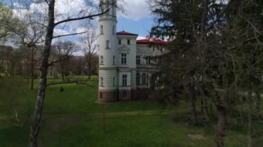 Palace Lubomirskich Park Przemysl Palac Aerial View Poland. High quality 4k footage