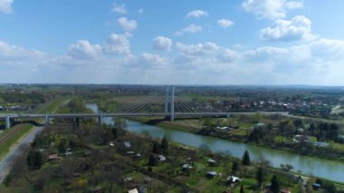 Panorama Köprüsü Kapısı Nehri San Przemysl Hava Görüntüsü Polonya. Yüksek kalite 4k görüntü