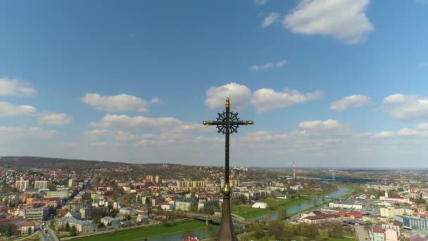 Cross Tower Cathedral Przemysl Katedra Aerial View Poland High Quality — 图库视频影像