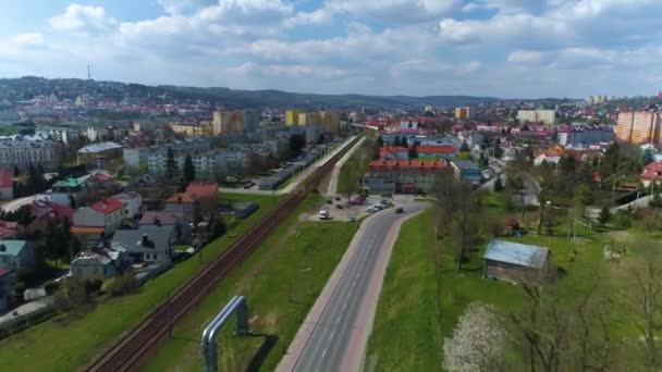 Zasanie Railway Station Przemysl Stacja Kolejowa Aerial View Poland High — Stockvideo