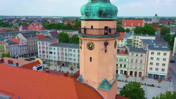 Tower Market Square Oława Ratusz Rynek Widok Lotu Ptaka Polska — Wideo stockowe