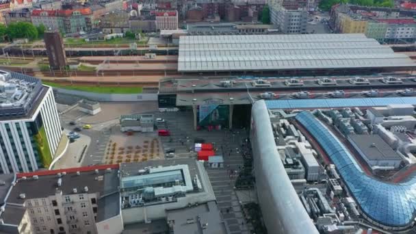 Main Railway Station Katowice Dworzec Galeria Aerial View Poland High — Wideo stockowe