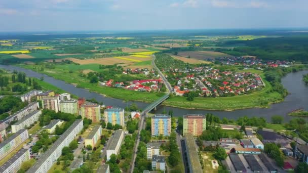 Panorama River Odra Olawa Rzeka Aerial View Poland High Quality — Stockvideo