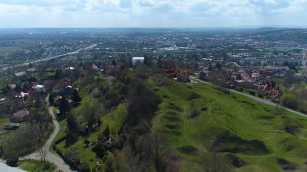 Panorama Houses Hill Przemysl Wzgorze Aerial View Poland High Quality — Stock video
