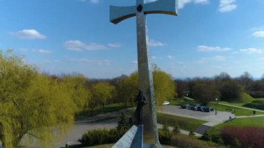 Cross On The Hill Przemysl Krzyz Na Zniesieniu Aerial View Poland. High quality 4k footage