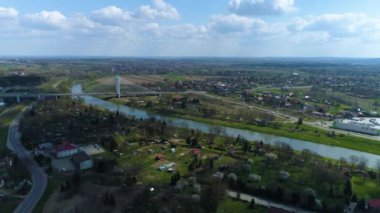 Bridge Gate River San Przemysl Most Aerial View Poland. High quality 4k footage