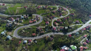 Turns On The Hill Podwinie Przemysl Aerial View Poland. High quality 4k footage