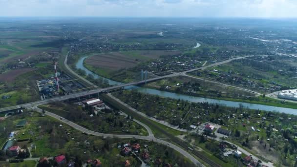 Panorama Bridge Gate River San Przemysl Aerial View Poland High — Video Stock