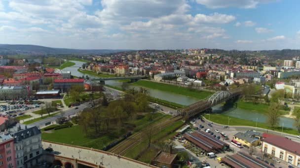 Panorama Broar Floden San Przemysl Flygfoto Polen Högkvalitativ Film — Stockvideo