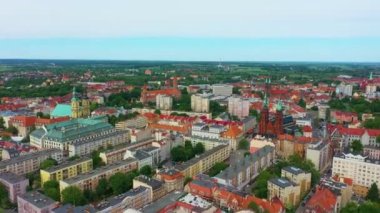 Panorama Old Town Legnica Ratusz Aerial View Poland. High quality 4k footage