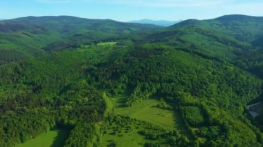 Beautiful Landscape Mountains Zloty Stok Gory Krajobraz Aerial View Poland. High quality 4k footage