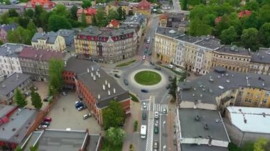 Plac Jagielly Roundabout Klodzko Rondo Aerial View Poland. High quality 4k footage