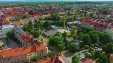 Panorama Tenement Houses Legnica Kamienice Aerial View Poland. High quality 4k footage