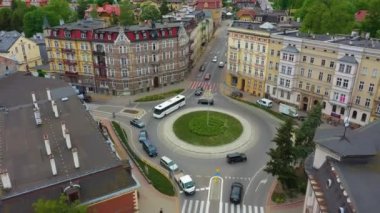 Plac Jagielly Roundabout Klodzko Rondo Aerial View Poland. High quality 4k footage