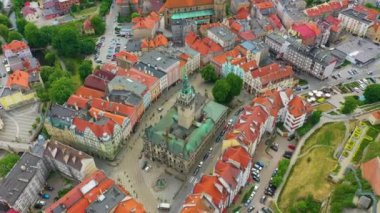 Old Town Market Square Klodzko Rynek Ratusz Aerial View Poland. High quality 4k footage