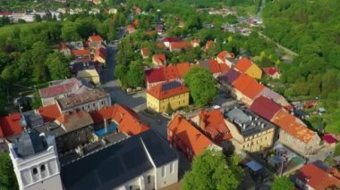 Market Square Zloty Stok Ratusz Rynek Aerial View Poland. High quality 4k footage