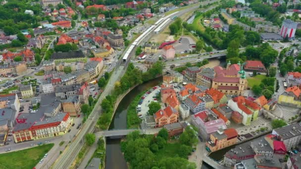 Ciudad Vieja Puentes Entrada Klodzko Stare Miasto Vista Aérea Polonia — Vídeo de stock