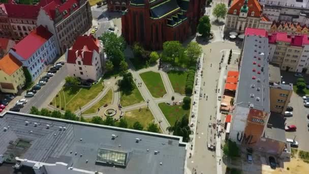Plac Powstanoww Wielkopolskich Legnica Parkı Hava Manzaralı Polonya Yüksek Kalite — Stok video