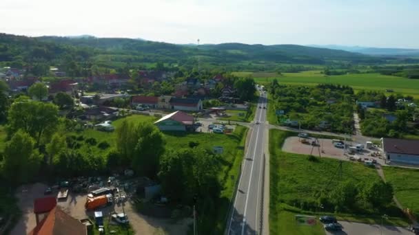 Tájkép Házak Hegyek Zloty Stok Aerial View Lengyelország Kiváló Minőségű — Stock videók