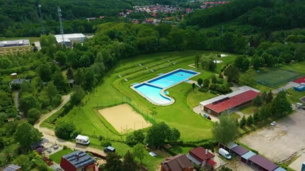 Panorama Swimming Pool Swiebodzice Basen Aerial View Poland High Quality — Stockvideo