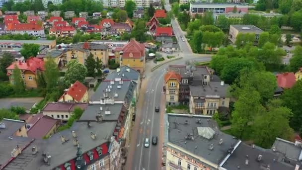 Kosciuszko Street Klodzko Ulica Aerial View Poland High Quality Footage — Vídeo de Stock